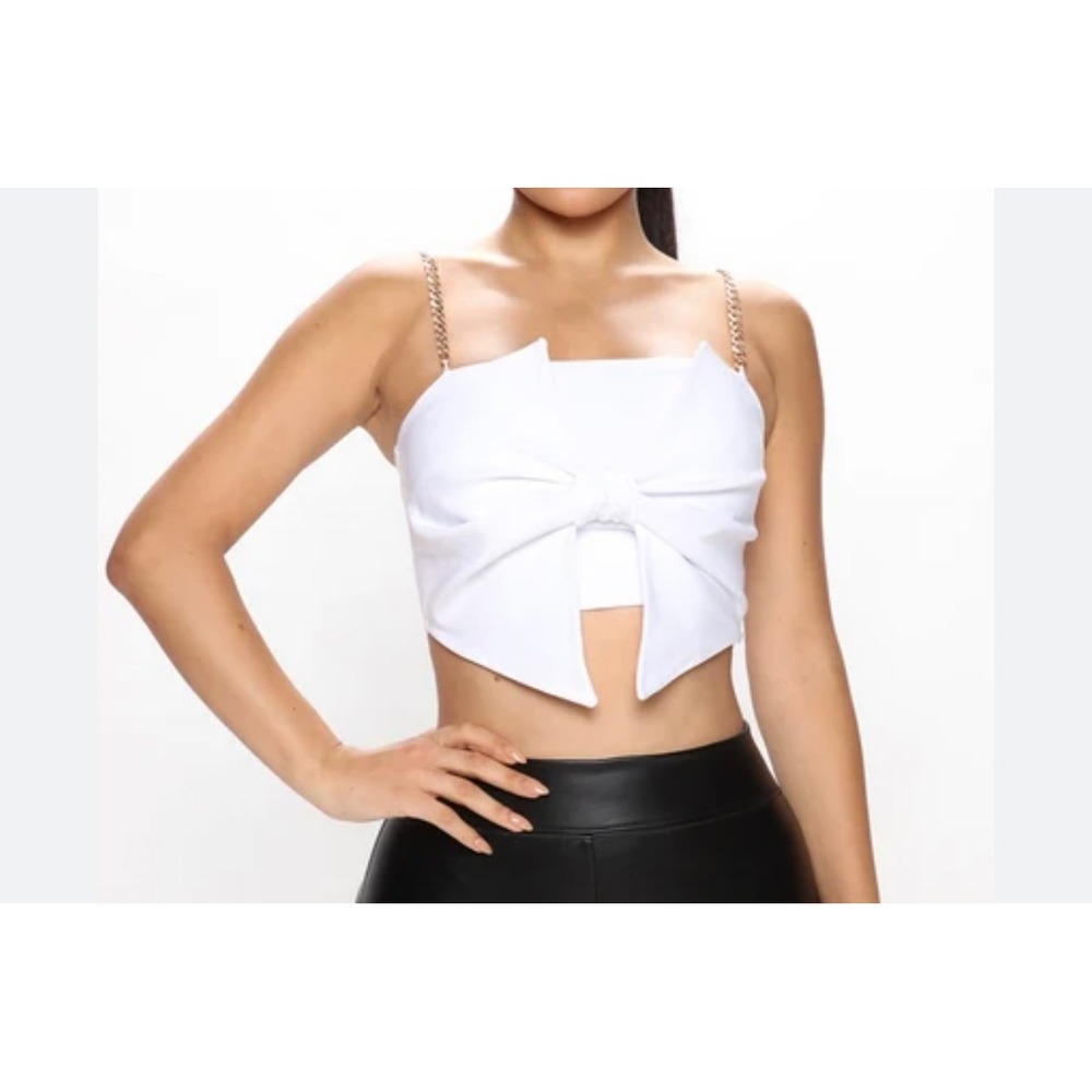 NWT Zara Bow Front Crop Top Womens Small White Chain Strap Party Evening